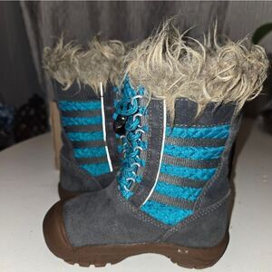 Keen Girls Wapato WP Winter Boots Dark Gray Aqua Size US 9  Waterproof Snow New